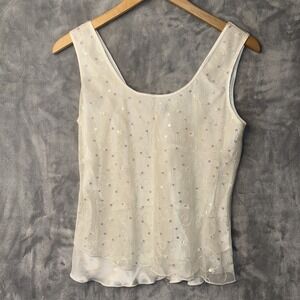 Je Tadore Camisole Top Women's Size Small Ivory Lace Sequin Silky‎